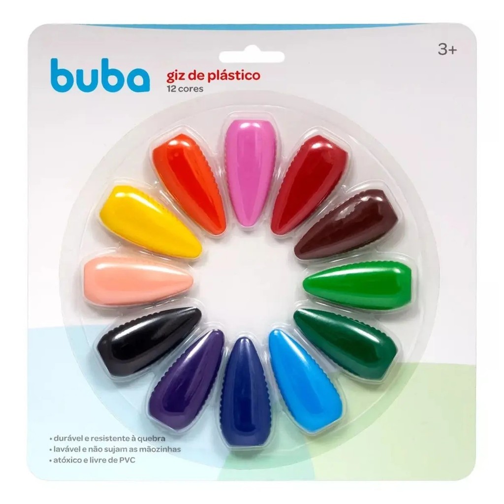 GIZ DE PLÁSTICO 12 CORES BUBA GIZ BUBA Pintura Giz Pintura Sem Parar Não Quebra Giz Escolar Infantil Plástico