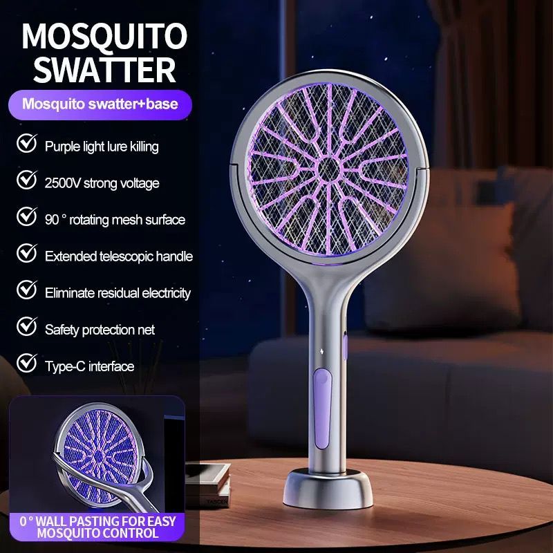Raquete Elétrica Retrátil Recarregável Com Luz Matar Mosquito Inseto De Alta Potência 2 em 1