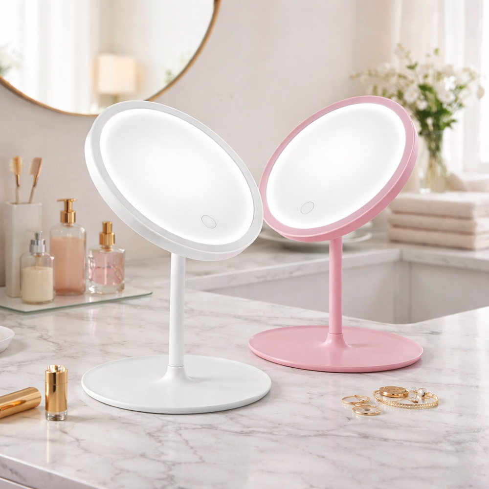 Espelho de mesa redondo para maquiagem com luz de LED  4.9