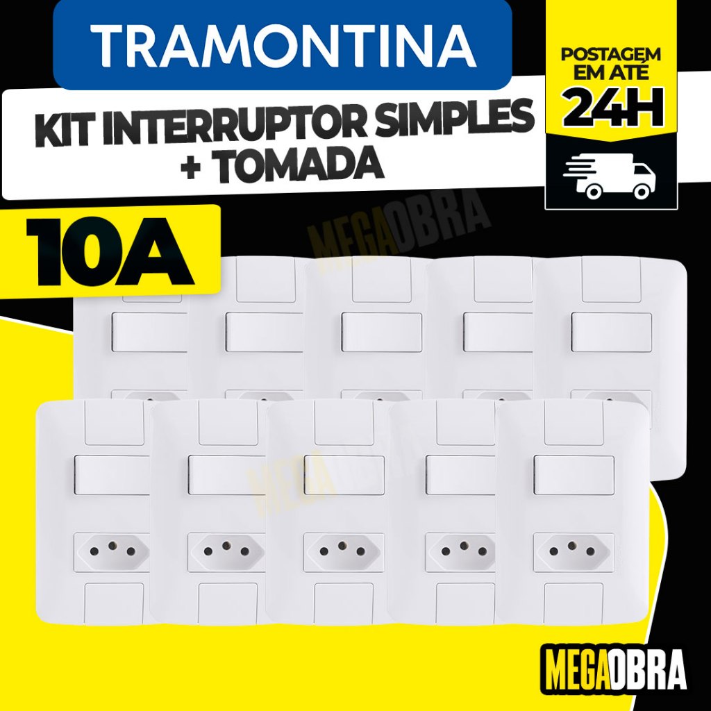 Kit Interruptor Simples + Tomada 10A 4x2 Tramontina Aria Modular Interruptor e Tomada 10 Amperes