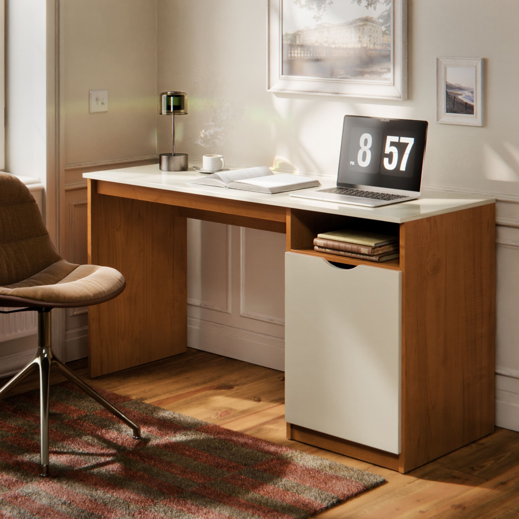 Escrivaninha MAXI para Escritório Home Office com Porta e Nicho em MDF Moderna Compacta para Estudos