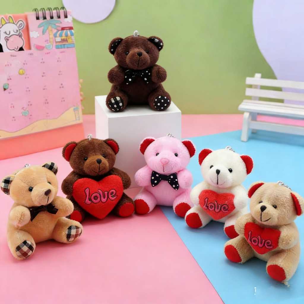 Kit 12 uns Chaveiro Com Pingente De Urso Ttedy De Pelúcia Sentados Cor Aleatorios