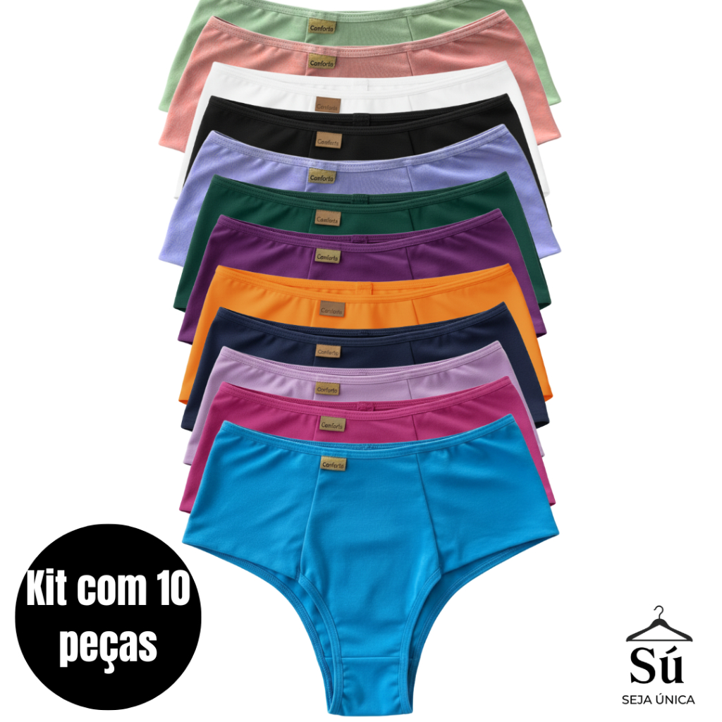 KIT 10 ou 5 Calcinhas Cintura Alta ZERO CULOTE Lisa Redutora Luxo Lateral Larga Conforto Lingerie