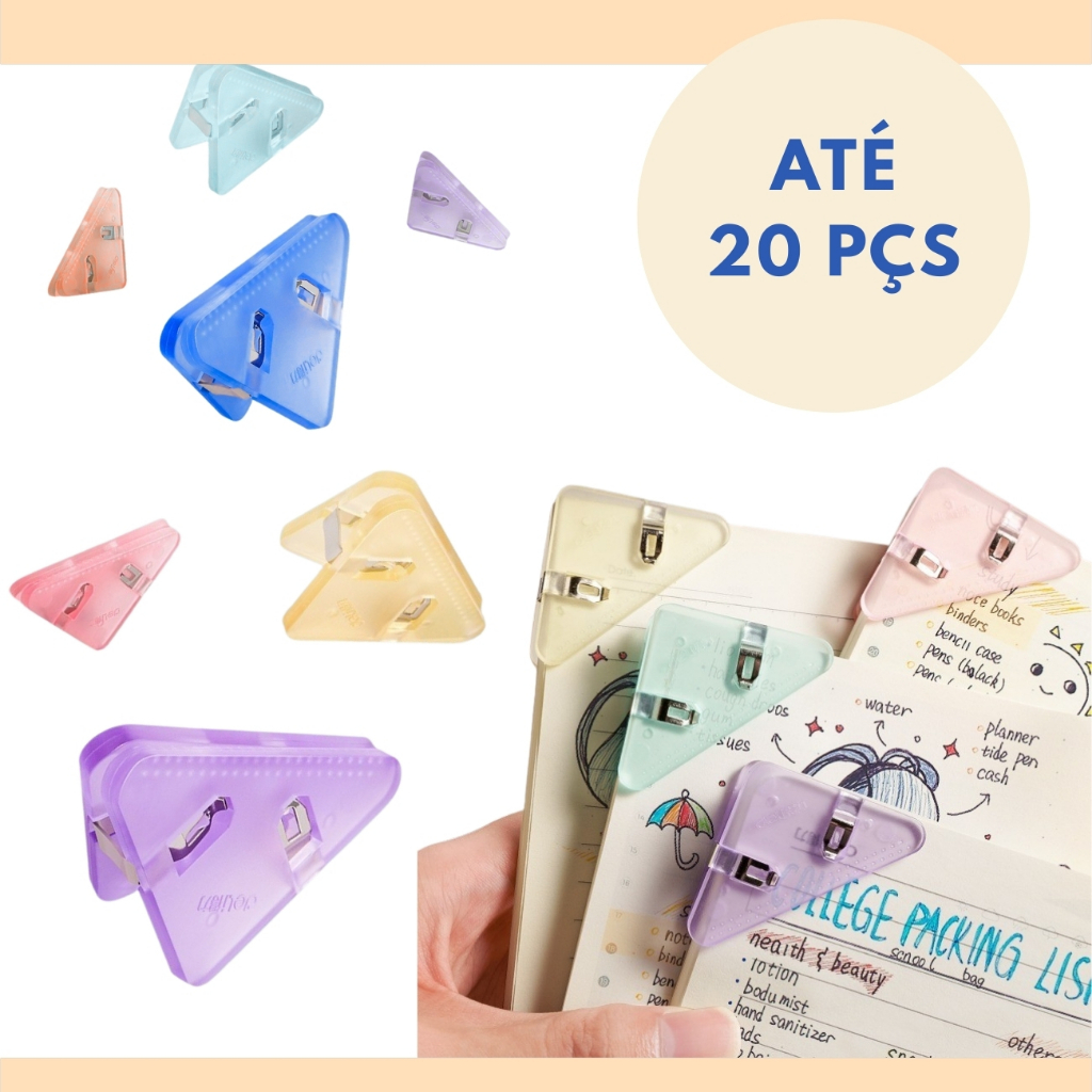 Kit Clipes Triangulares Coloridos Multiuso para Papel, Marca Página e Embalagens