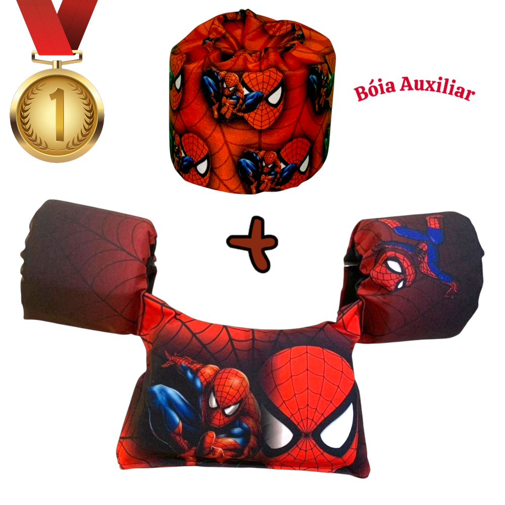 Bóia Infantil Homem Aranha Colete Salva Vidas + Bóia Aux Traseira Flutuação kit