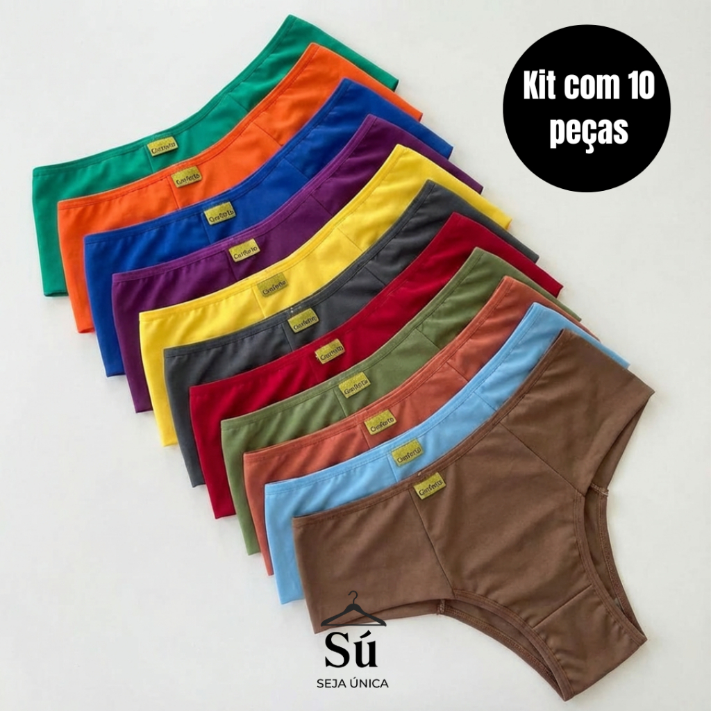 Kit com 10 ou 5 Calcinhas Cintura Alta Zero Culote Lisa Redutora Lateral Larga Conforto Lingerie