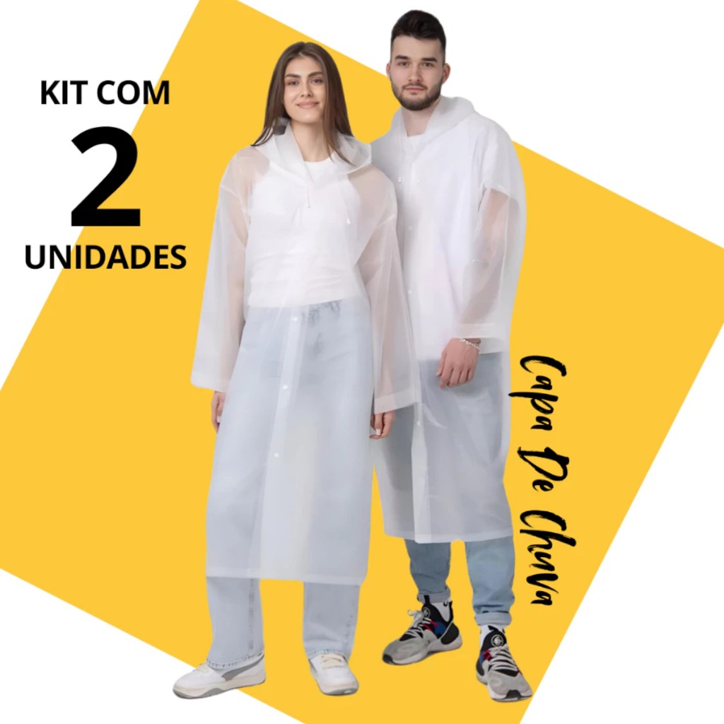 Capa de Chuva Longa e Grossa Transparente com Capuz Reforçada Impermeável e Unissex