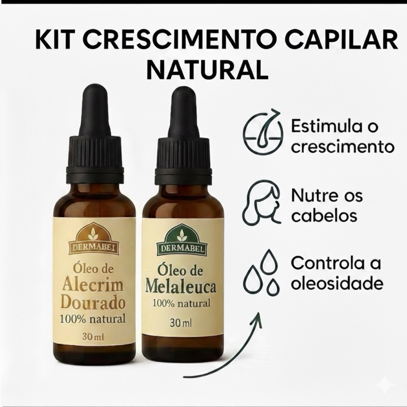 Kit 2 Óleos Melaleuca e Alecrim 100% Natural 30 ml para Cabelos Pele e Unhas trata a Micose Dermabel