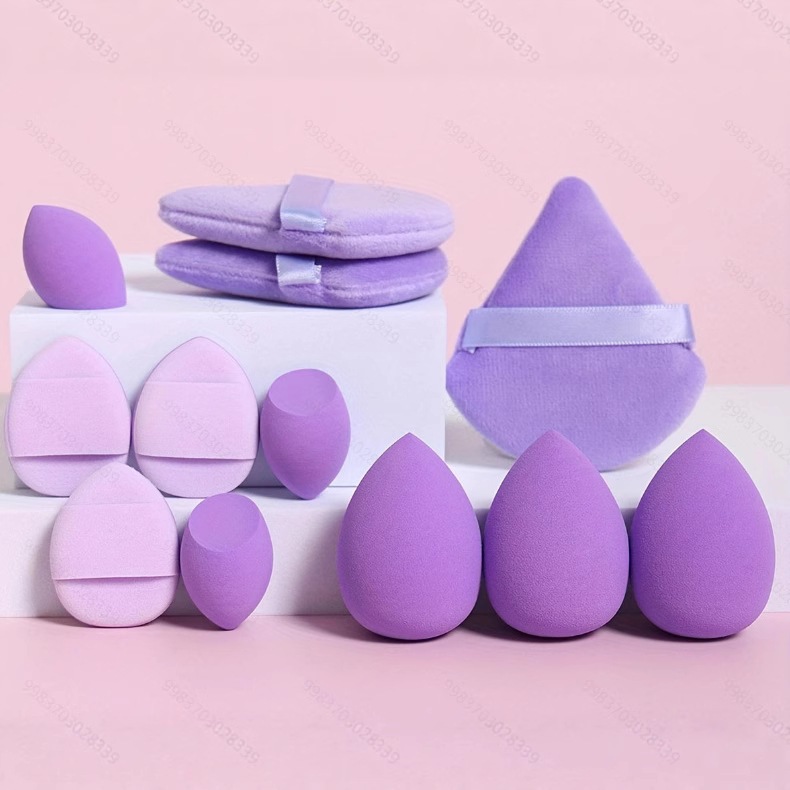 Kit 12 Esponjas para Maquiagem Multifuncional - Aplicador de Base e Corretivo