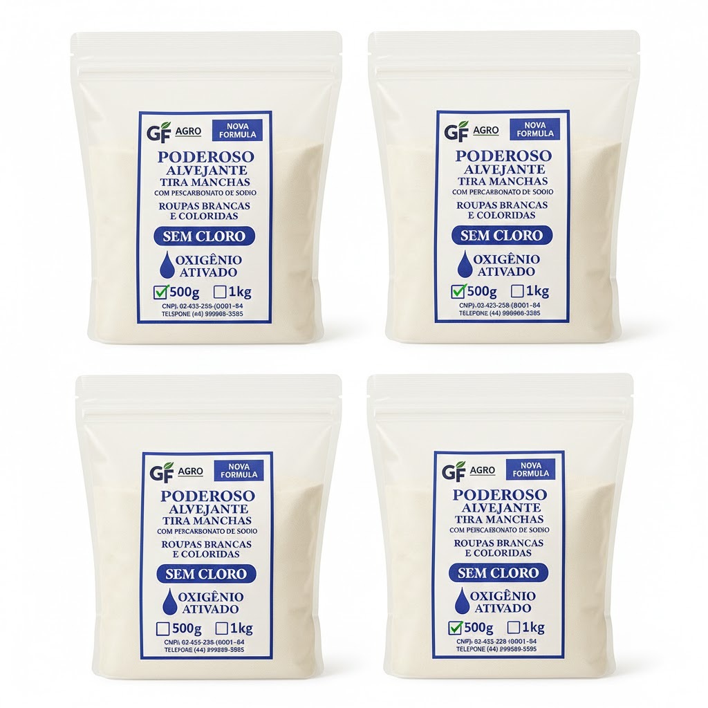 Kit 4KG- Alvejante Poderoso com Percarbonato de Sódio Tira Manchas Roupas Brancas e Coloridas