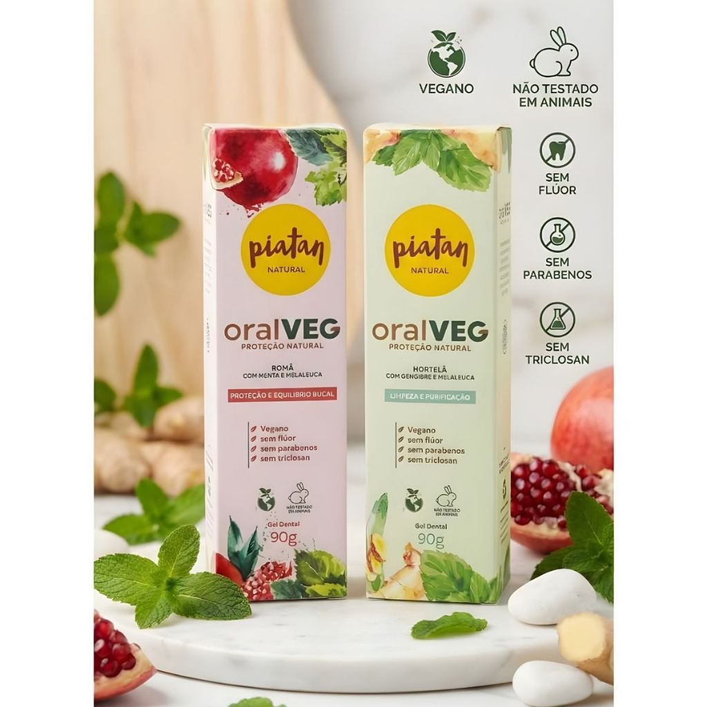 Creme Dental Natural Piatan Sem Flúor Romã Menta Melaleuca/ Hortelã Gengibre Melaleuca 90g