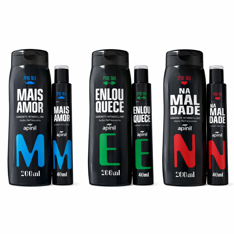 Kit de Sabonete Íntimo 200ml e Perfume de Cueca 40ml Masculino Apinil Para Homem Cheiroso e Vaidoso