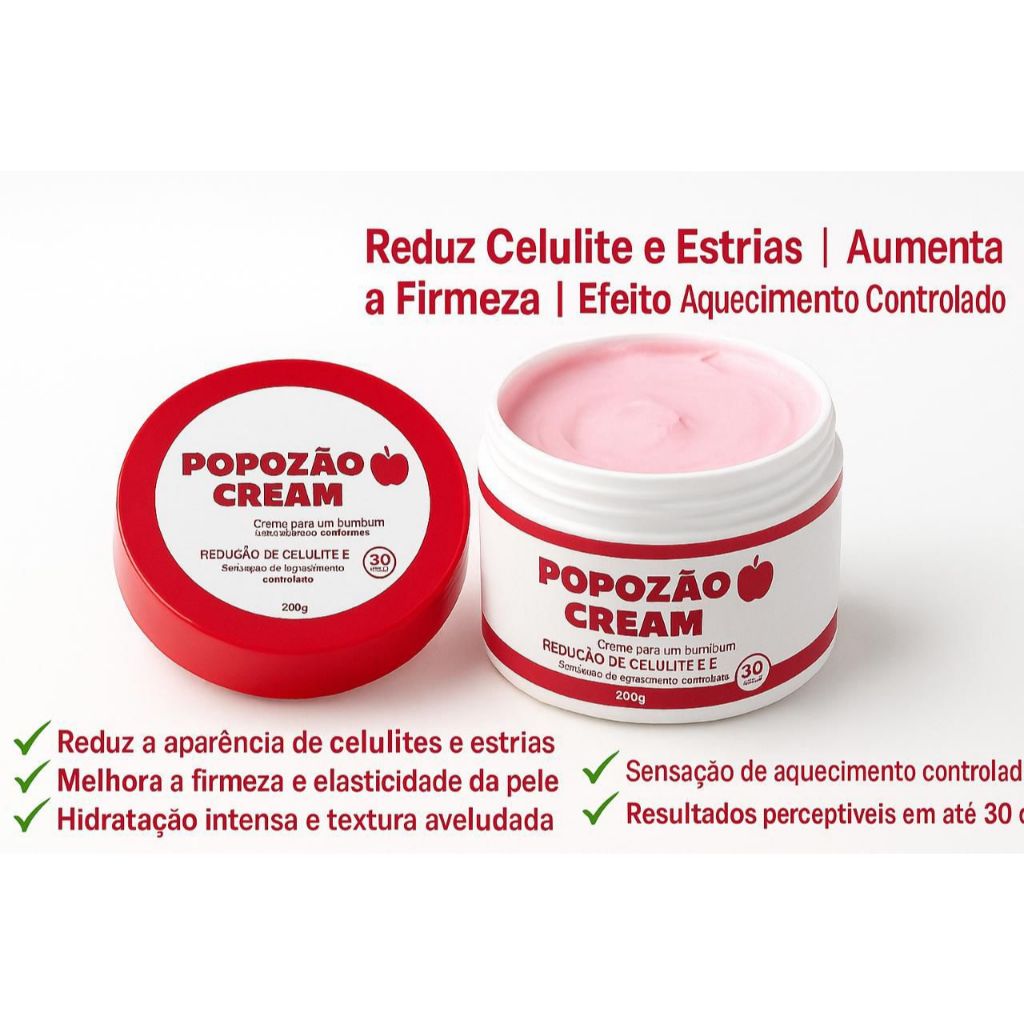 Popozão Cream 200g – Creme Firmador e Anticelulite para Bumbum | Aumenta a Firmeza | Efeito Aquecimento Controlado