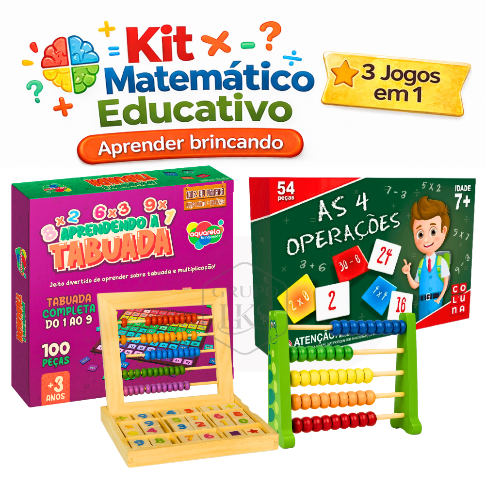 Aprendendo Matemática  Escolar Tabuada 100 Peças Educativo Escolar Em Madeira+ Ábaco 2 em 1 - Ábaco Animais