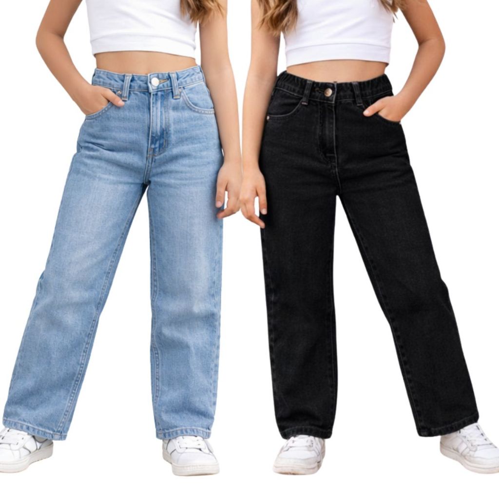 Calça Wide Leg  jeans menina infantil juvenil lazer escola casual moda premium 08 a 16 anos