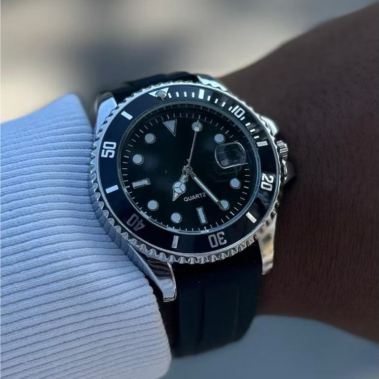 [DAT01]Relógio Masculino Analógico Pulseira de Borracha Movimento Quartzo Data e Hora