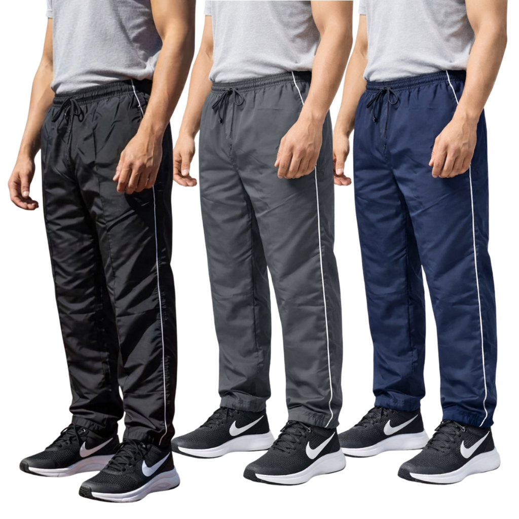 kit 3 Calças Masculina Tactel Lisa Premium Reforçada Com Bolsos