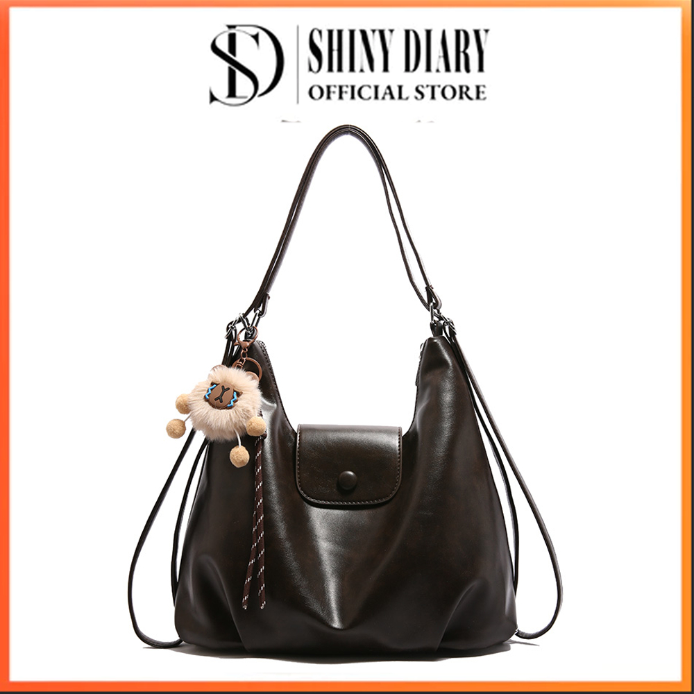 Shinydiary Bolsa Feminina Pequena de Ombro Impermeável com Pingente, Tiracolo de Couro para Trabalho e Festas