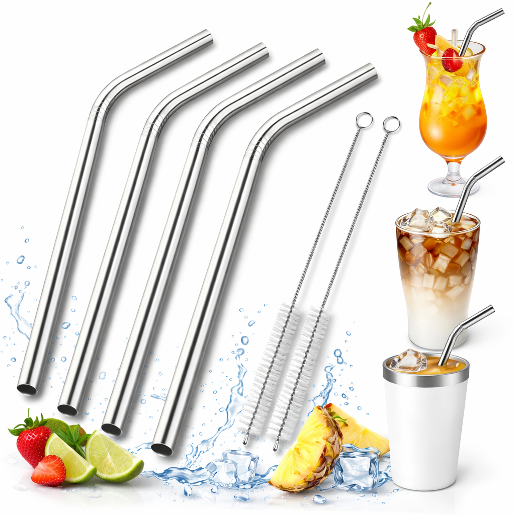 Canudos Inox Curvos + Escovinha ORIGINAL Limpeza Drinks Bebidas - ENVIO IMEDIATO