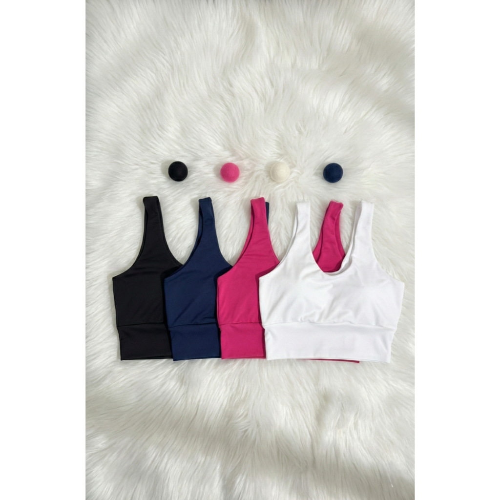 Kits Top Fitness Cropped Sem Bojo Cós Largo Treino Casual Academia Multiuso Microfibra Preto Branco