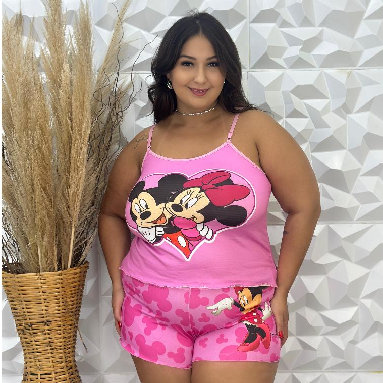 Pijama ShortDoll + Shortinho Moda Plus Size Feminina Conforto e Estilo Lingerie Para Dormir