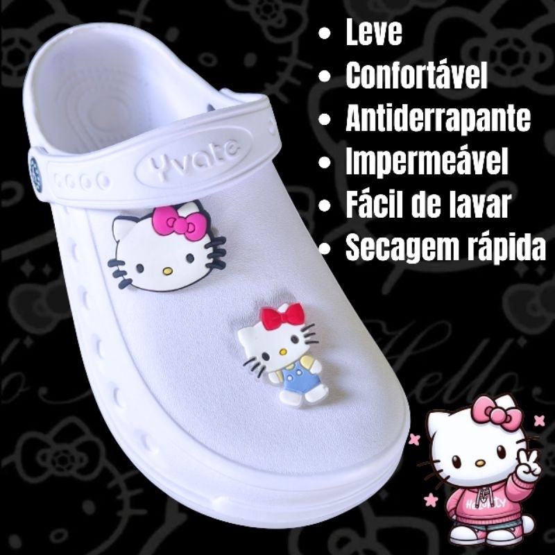 Sapato FECHADO Hello kitty Yvate Profissional Antiderrapante Impermeável Leve Confortável (Babuche fechada Hello kitty)