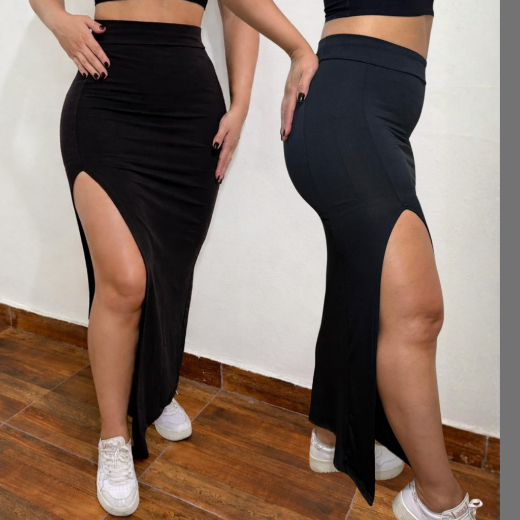 Saia Feminina Longa com Fenda Estilo Midi Casual Elegante Suplex Encorpada Modelo Gringa