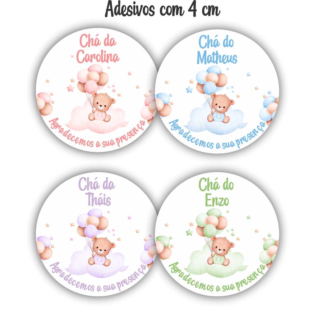 Adesivos Chá de Bebê - Personalizado com Nome Chá Revelação, Chá de Bebê