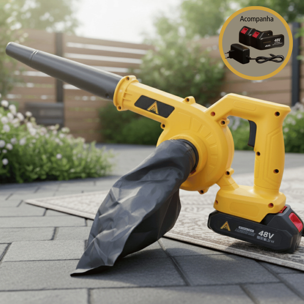 Soprador de Folhas 48v Portátil com Bateria Recarregáve Carregador Profissional Doméstico Jardinagem