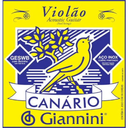 ENCORDOAMENTO PARA VIOLÃO AÇO  - GESWB COM BOLINHA  -  TENSÃO MÉDIA 011 -  GIANNINI -  CANÁRIO