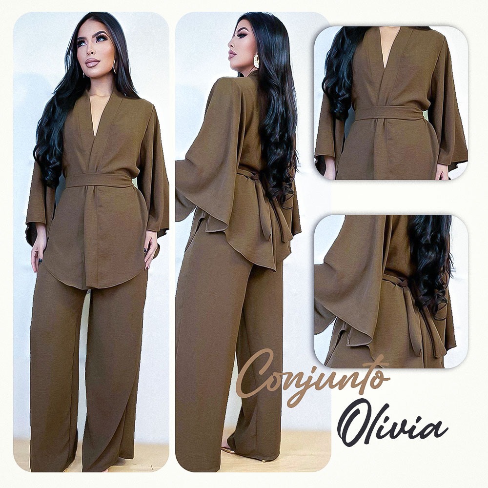 Conjunto Feminino Pantalona e Kimono em Crepe Forrado | Roupa Social Elegante e Confortável