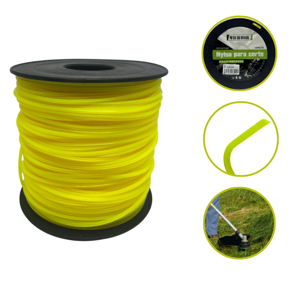 Fio Nylon Quadrado 3mm 2,2kg 240m Para Roçadeira Profissional Alta Resistência Stihl Corte Pesado