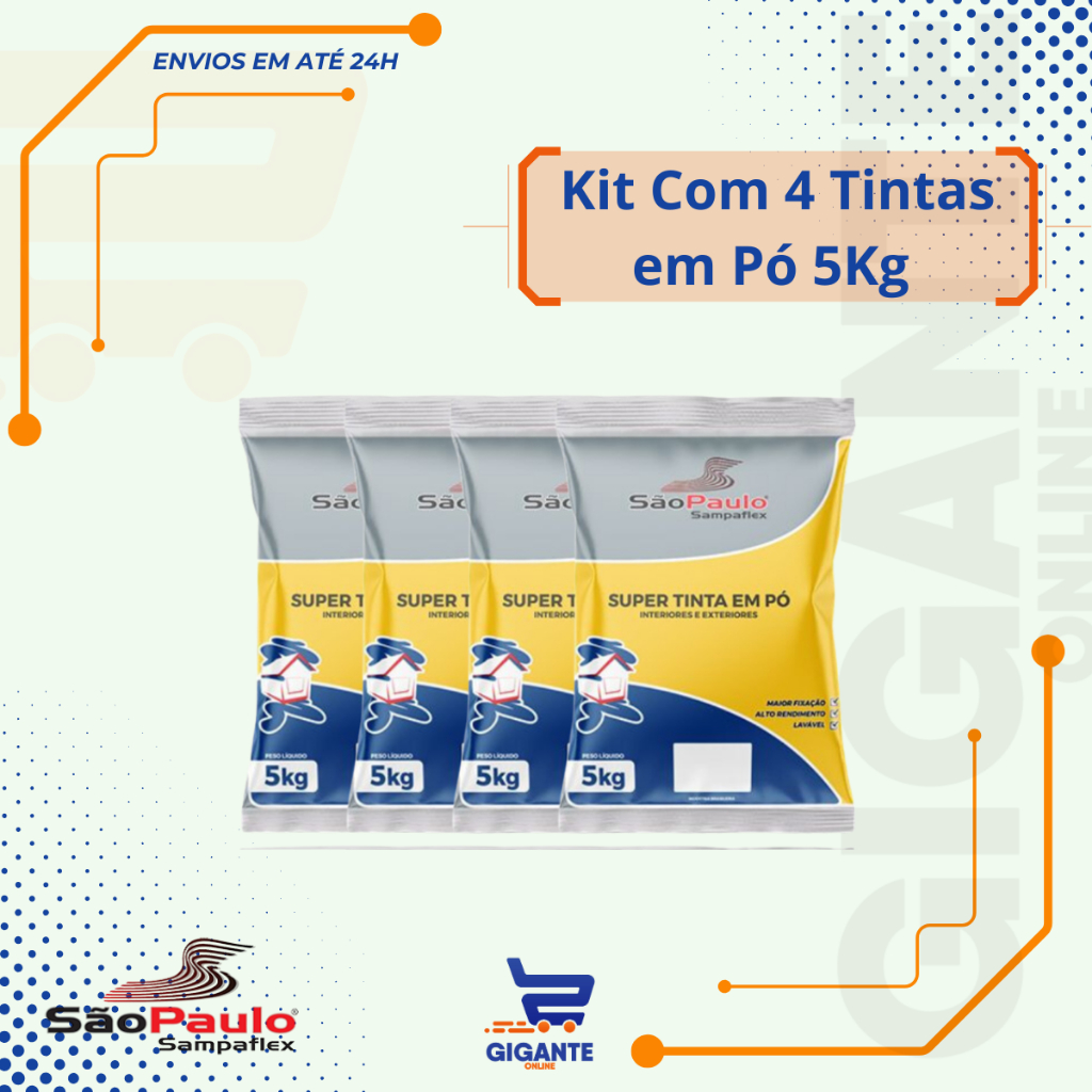 Kit 4 ou 5 Tinta em Pó Super Para Parede Cor Branca Lavável 5 Kg Sampaflex