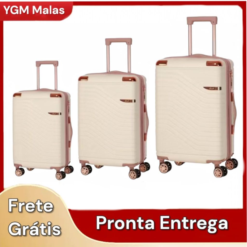 Kit Conjunto 3 Malas De Viagem Pmg Resistente Premium Pequena 10kg E Media 23kg E Grande 32kg Top