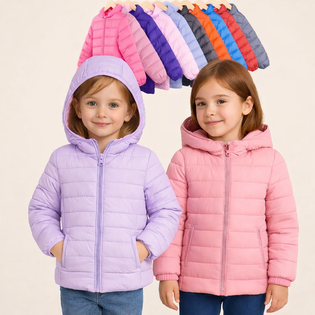 Jaqueta Forrada Puffer Casaco Infantil Pelucia Capuz Removivel Blusa de Frio 01 a 05 Anos Agasalho