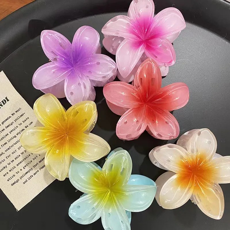 Grampo de Cabelo de Flor Transparente Acessório Presilha para Mulheres 8cm no formato de flor moda influencer nas cores