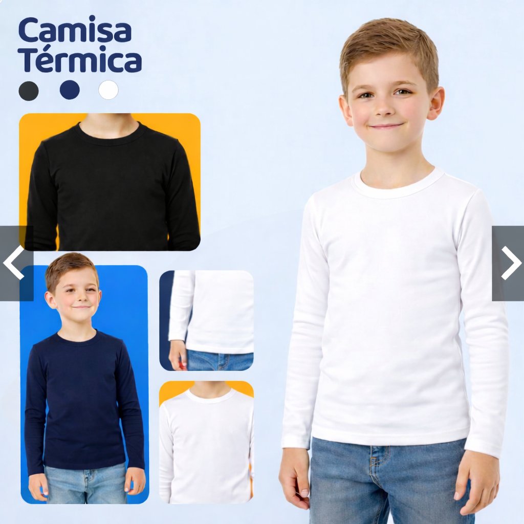 Kit de Blusas Camisetas Térmicas Peluciadas Segunda Pele Manga Longa Infantil Menino