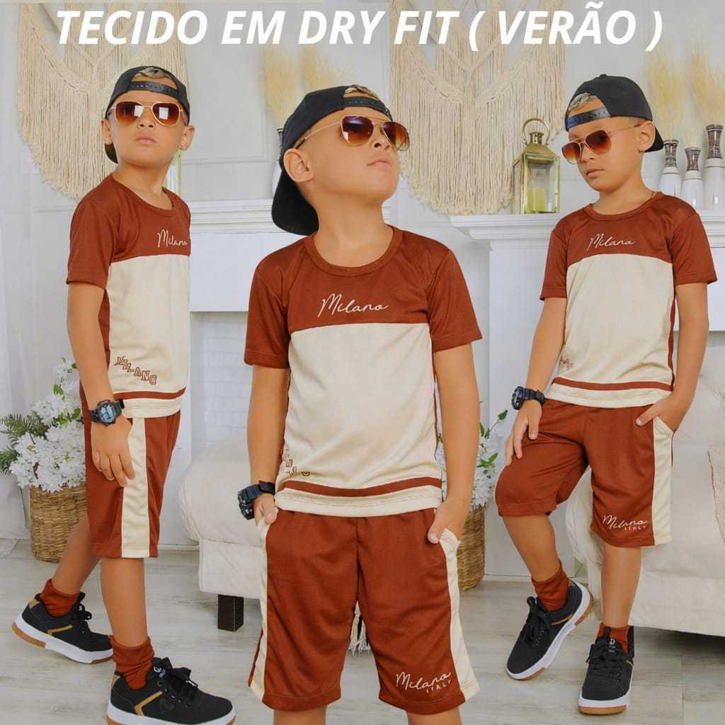 Roupa Infantil De Menino Dry Fit Verão Kit 2 Peças Lançamento  Camisa e Bermuda Veste Do 2 Ao14 Anos