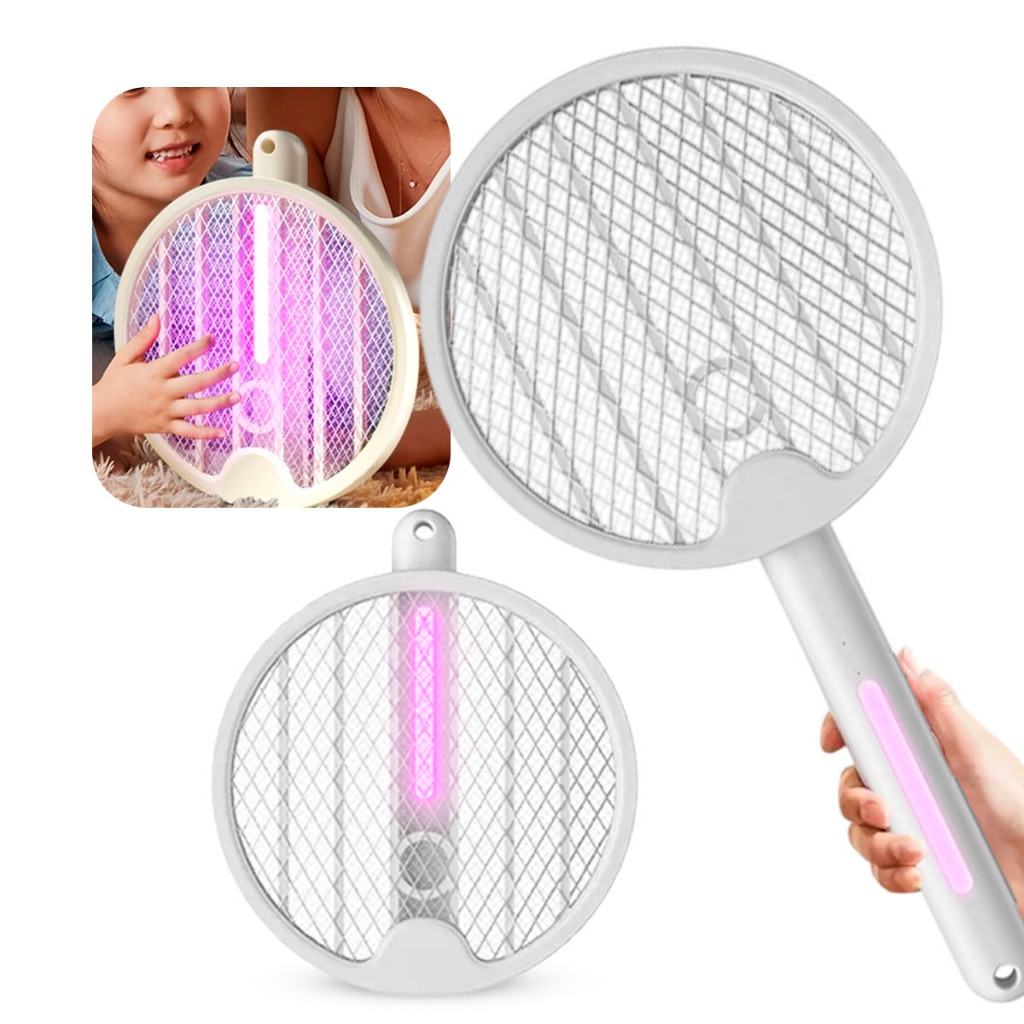 Raquete Elétrica Dobrável Dp Led Mata Insetos Recarregável Usb Armadilha Contra Dengue Uv Luz Roxa