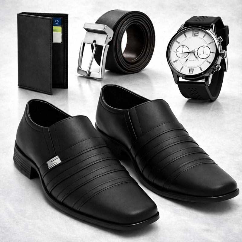 Sapato Masculino Italiano Casual Versátil Formal Classico Esporte Fino + cinto + carteira + relogio