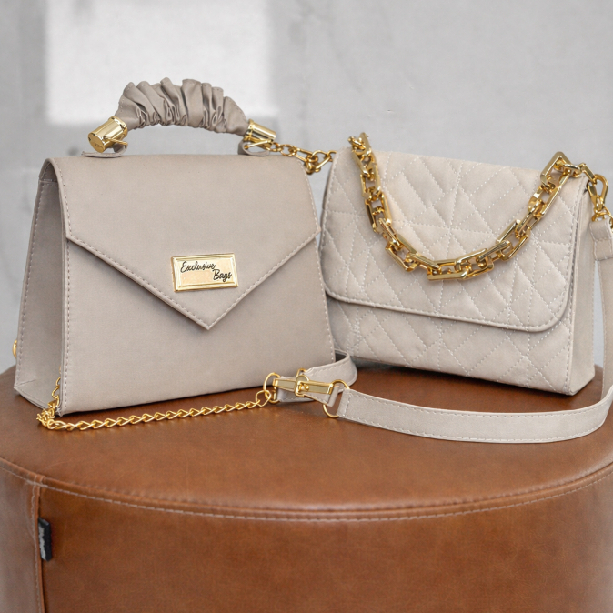 Kit 2 Bolsas Femininas Luxo | Alça de Mão + Corrente | Elegantes e Versáteis