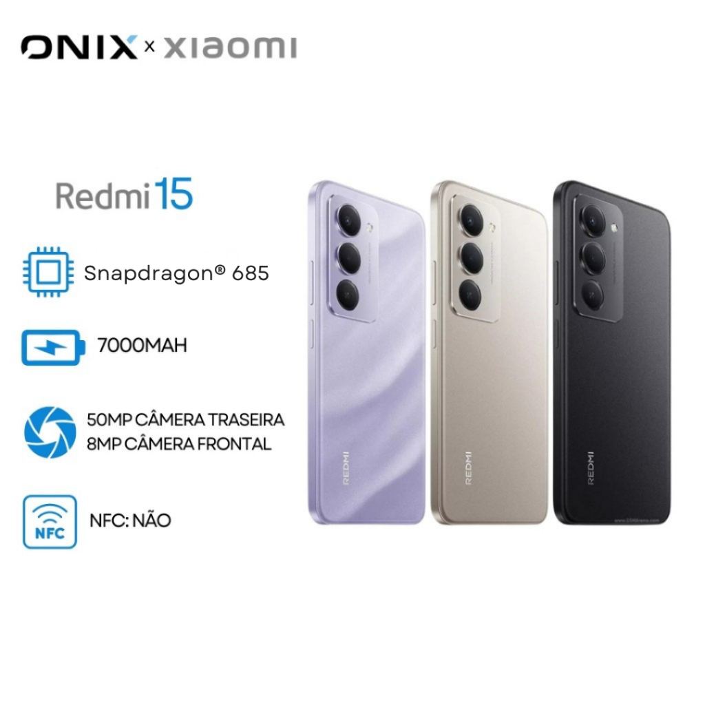 Xiaomi Redmi 15 4G, Processador Snapdragon® 685, Câmera 50MP, Bateria 7000mAh, Versão Global