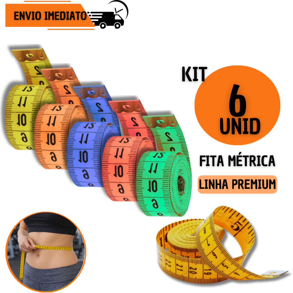 Fita Métrica Corporal 1,5m Kit com 6 Unidades Flexível para Costura Modelagem Avaliação Física