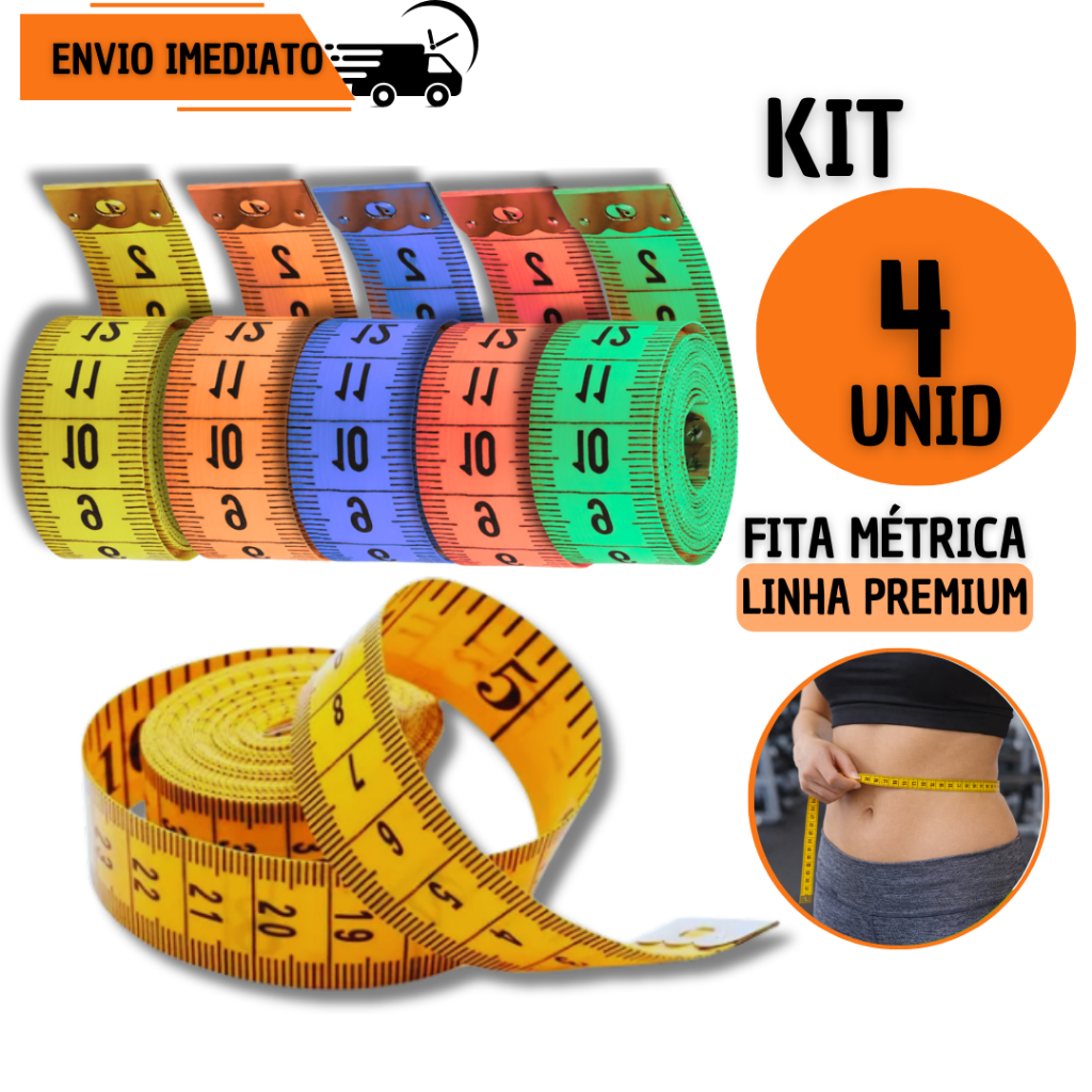 Fita Métrica Corporal 1,5m Kit com 4 Unidades Flexível para Costura Modelagem Avaliação Física