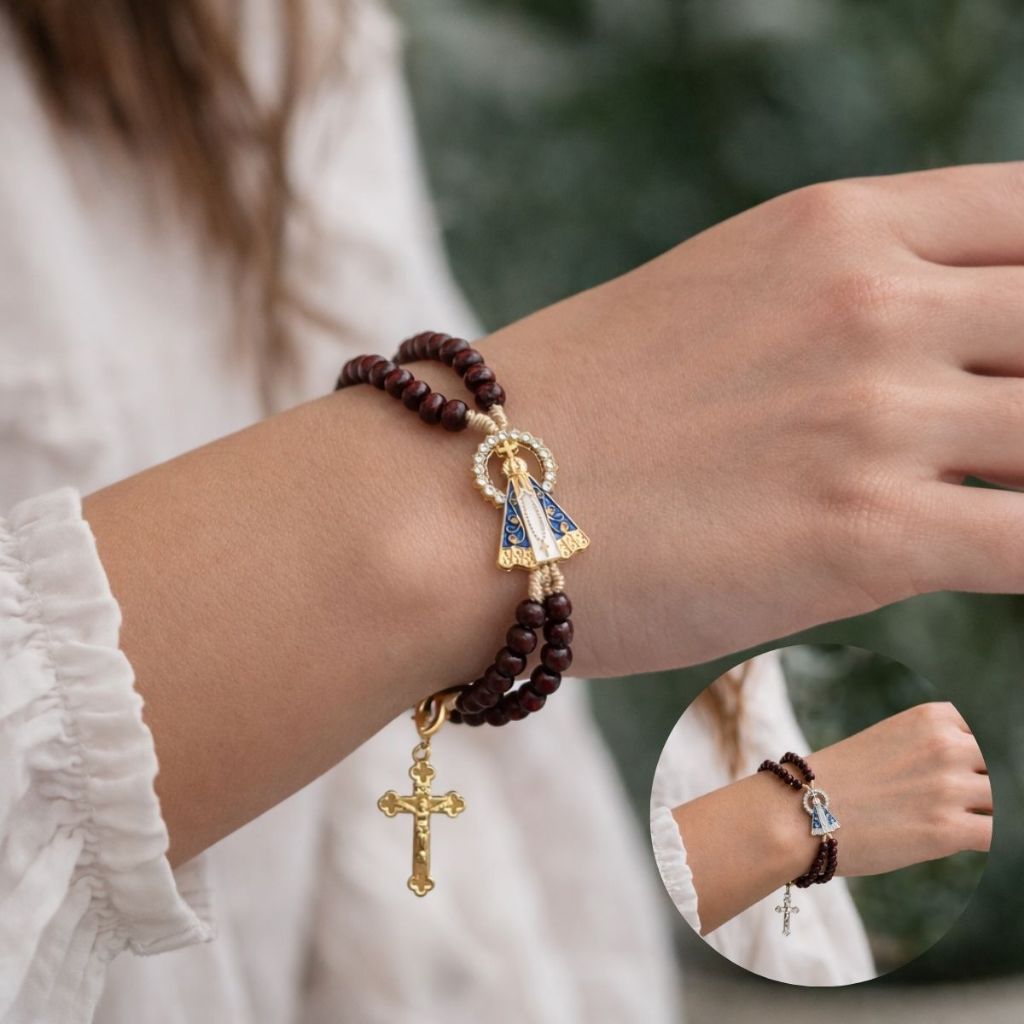 Terço de Pulso Madeira Nossa Senhora Aparecida A Padroeira