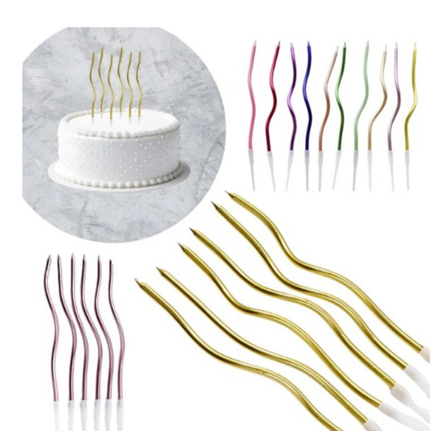 Kit Vela de Aniversário Metalizada Palito Espiral Festas Decoração 6, 12, 18 Unidades Bolo Ondulada