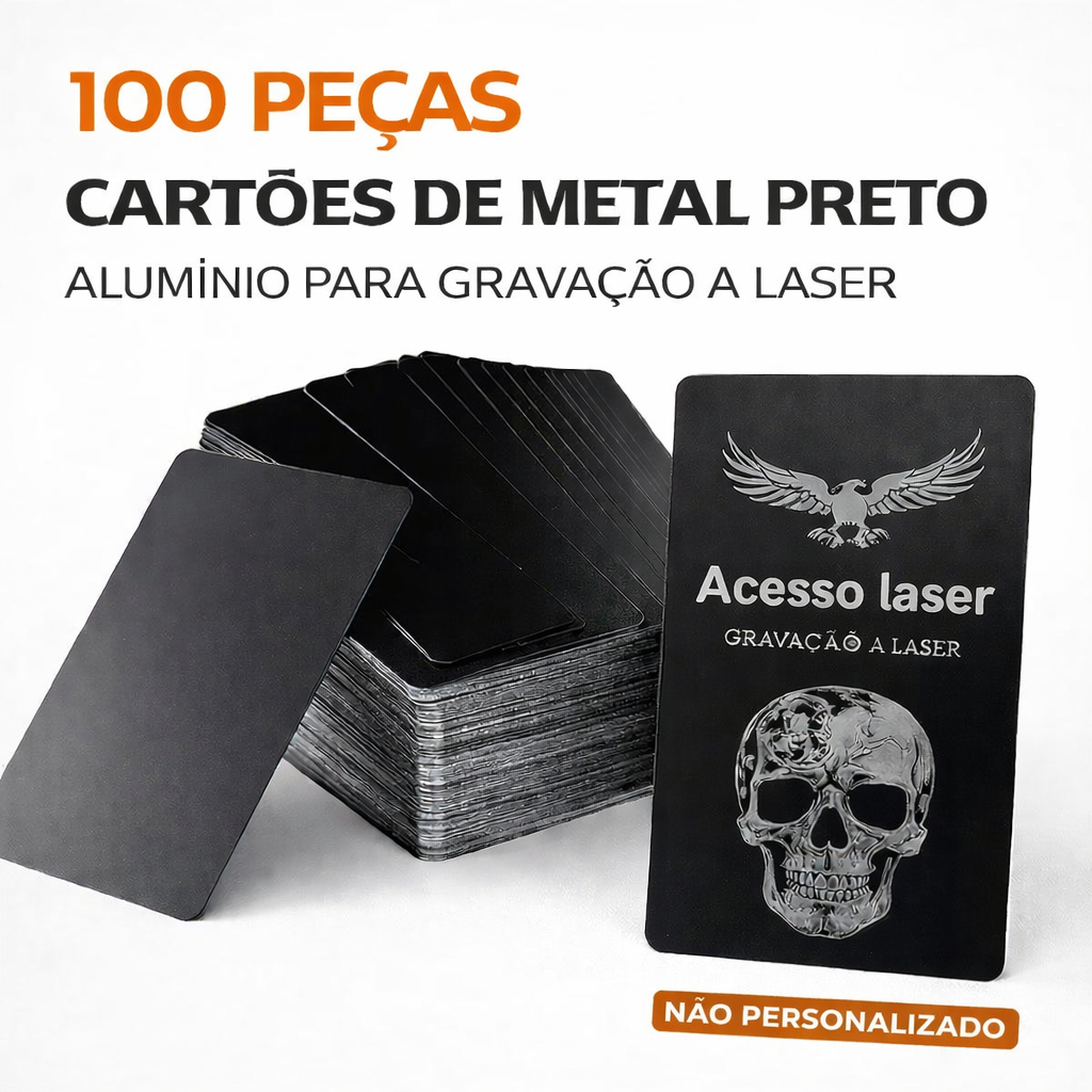 100 Cartões Metal Preto Alumínio Para Gravação Laser Placa Metálica Liso Anodizado Profissional 0.2m