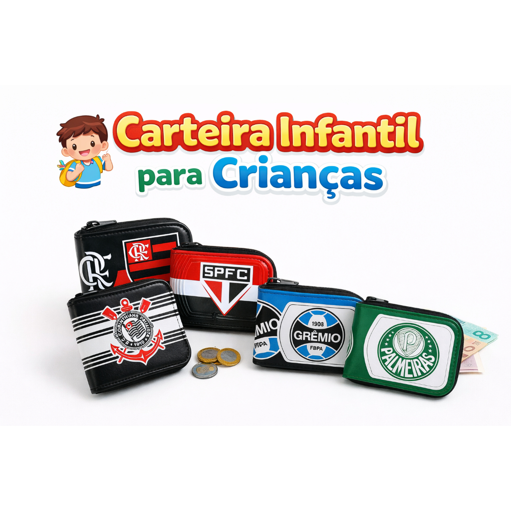 Carteira Infantil Personalizada Time Do Coração Cofrinho Passeio Campo Estádio Presente Dia Crianças