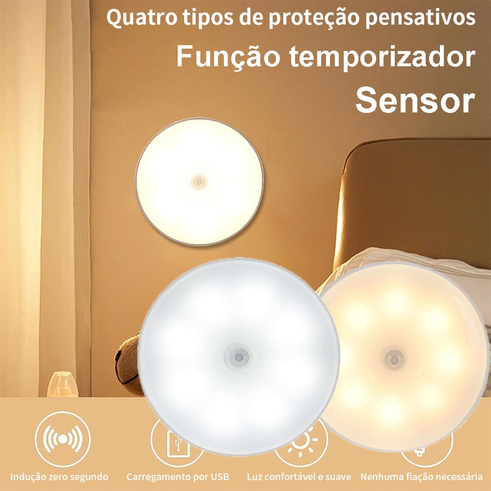 Sensor De Luz LED Luz Noturna Sem Fio Carregamento USB Comutação De Luz Quente E Fria