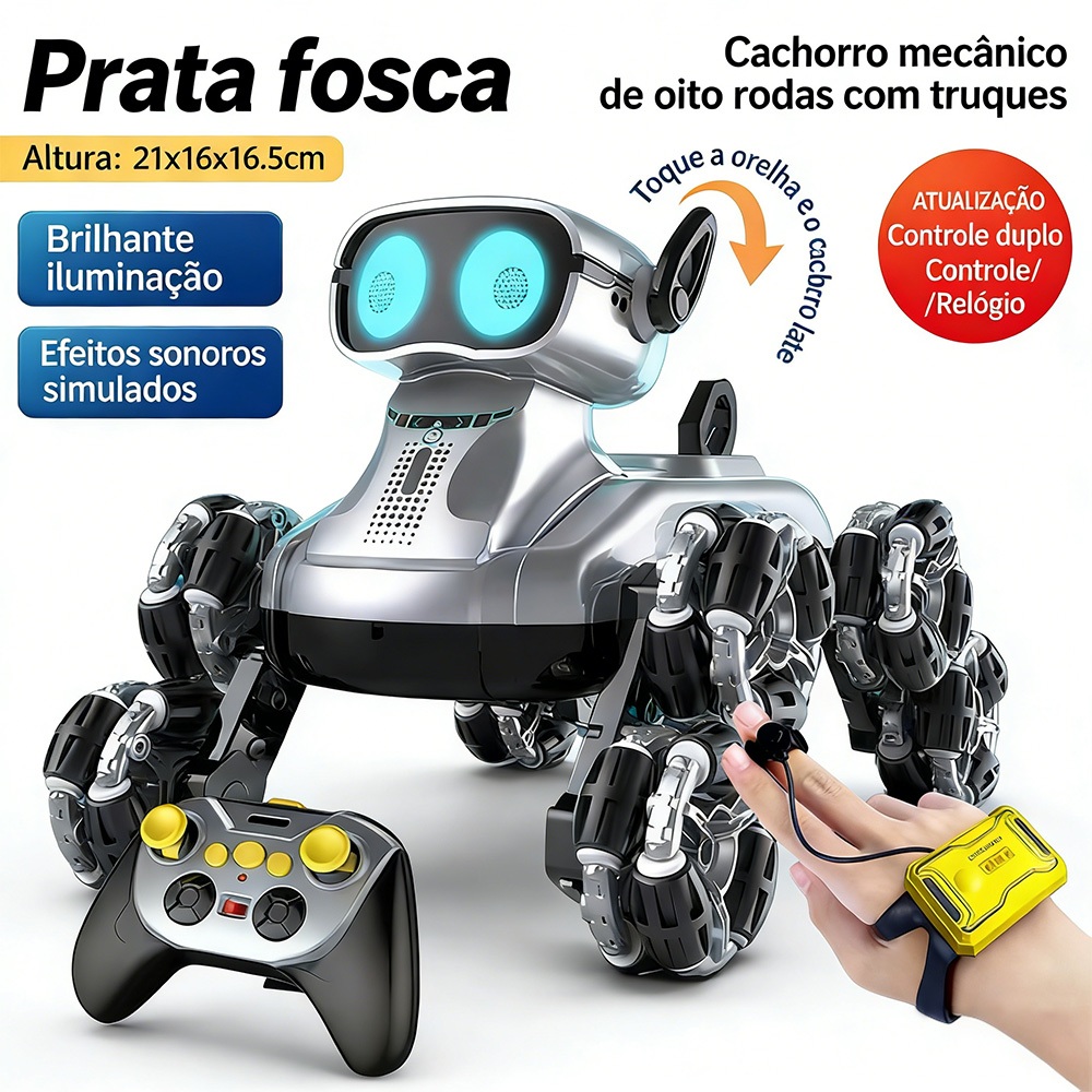 Carro de controle remoto- cão robô com 8 rodas - dois controles remotos- para Crianças 6–12 Anos